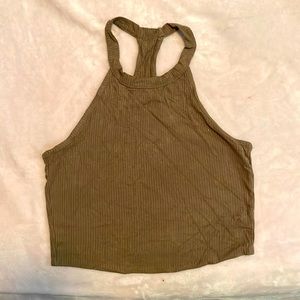 Green racer back halter crop